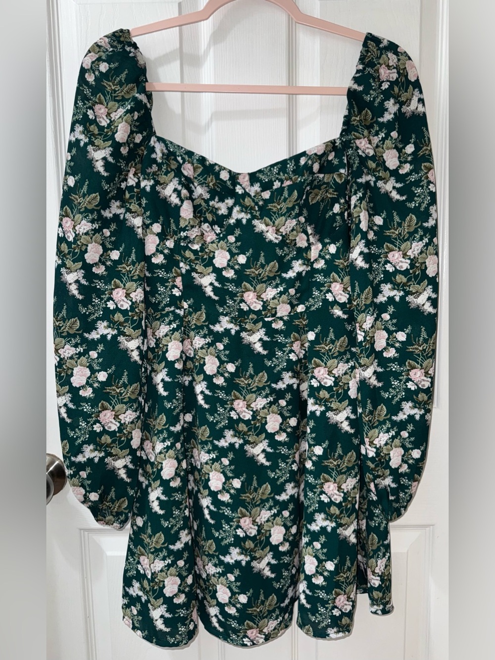 OAK + FORT Long Sleeve Flare Green Floral Smocked Mini Dress Size Small